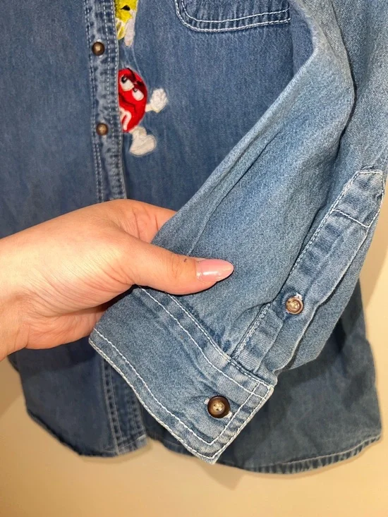M&M’s Embroidered Denim Button Up Shirt Candy Characters Plus Size 22W 24W - Picture 9 of 12